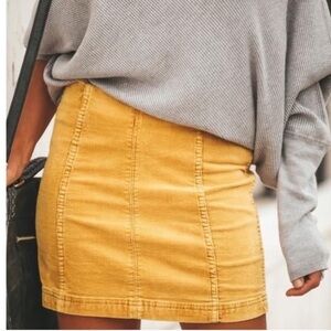 Free People Modern Femme Corduroy Yellow Mustard Tight Skirt Size 6